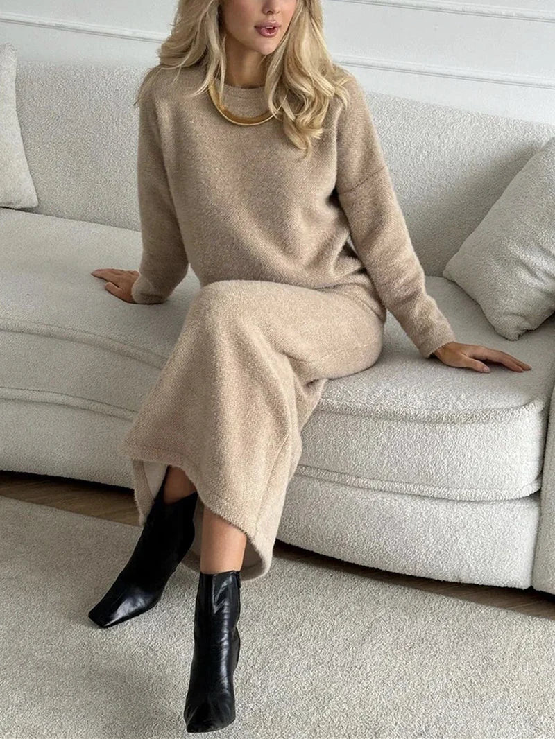 Gebreide rok en top | Warme | Lange mouwen | Gebreide tweedelige set | Vrouwenset