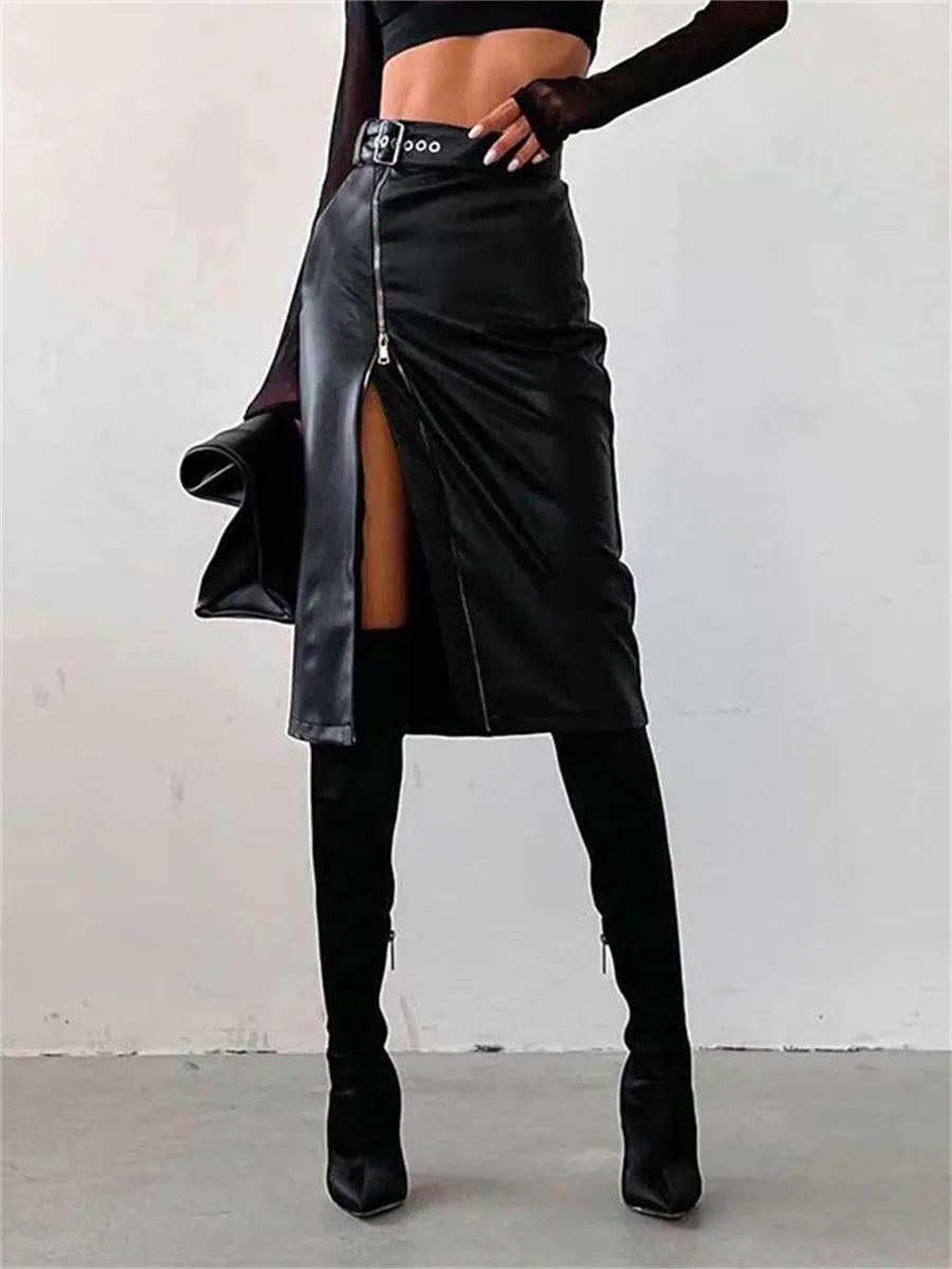 Kokerrok - Hoge Taille - Rits - Leren Shirt