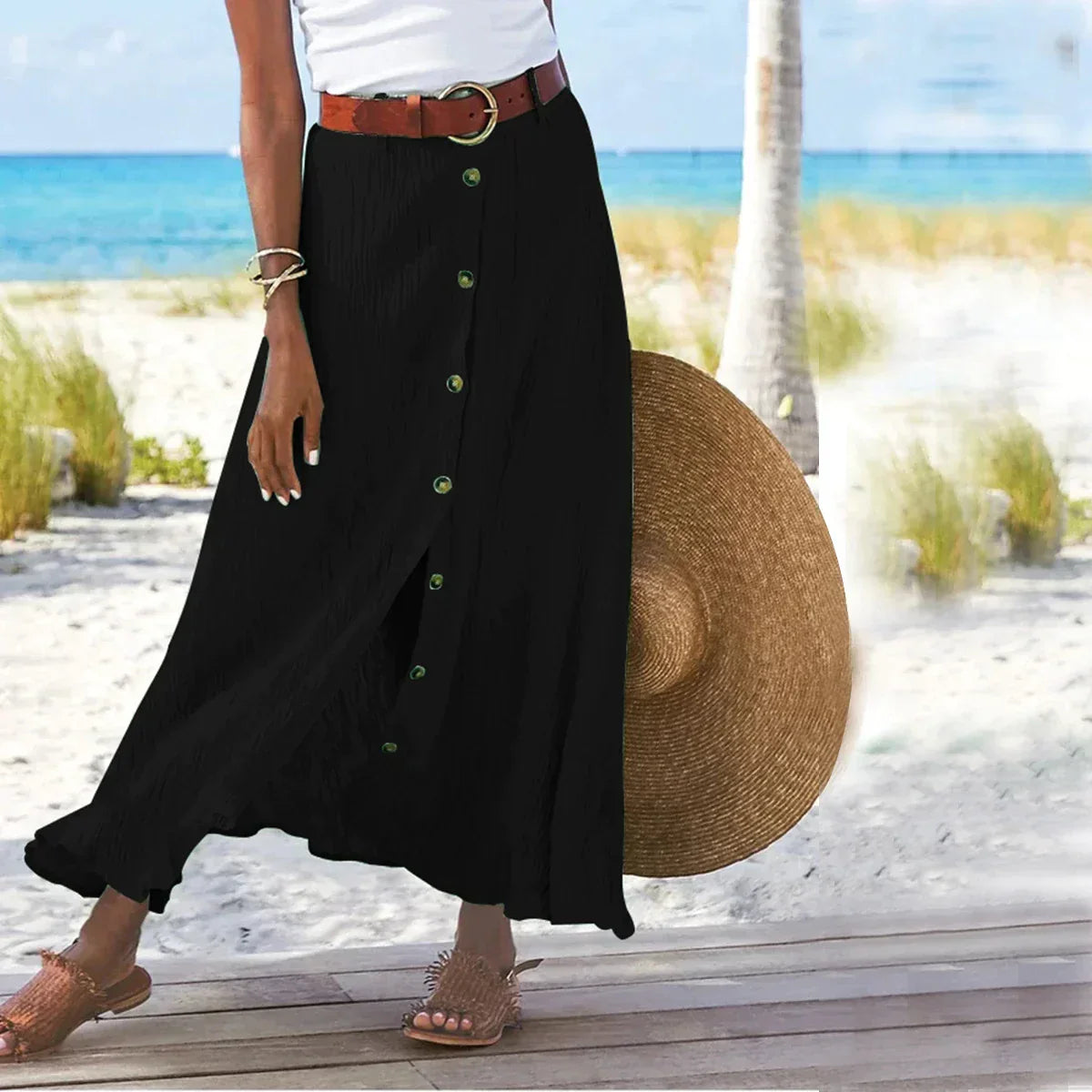 Maxi Rok | Button-Up | Riem | Lange Rok | Flowy Rok