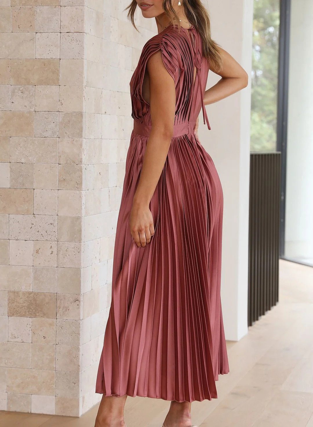 Leonie Maxi Jurk Met Korte Mouwen | V-hals Jurk Lang | Stijlvolle Zomerjurk