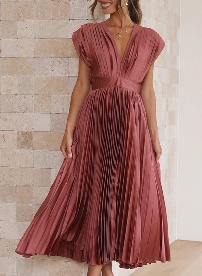 Leonie Maxi Jurk Met Korte Mouwen | V-hals Jurk Lang | Stijlvolle Zomerjurk